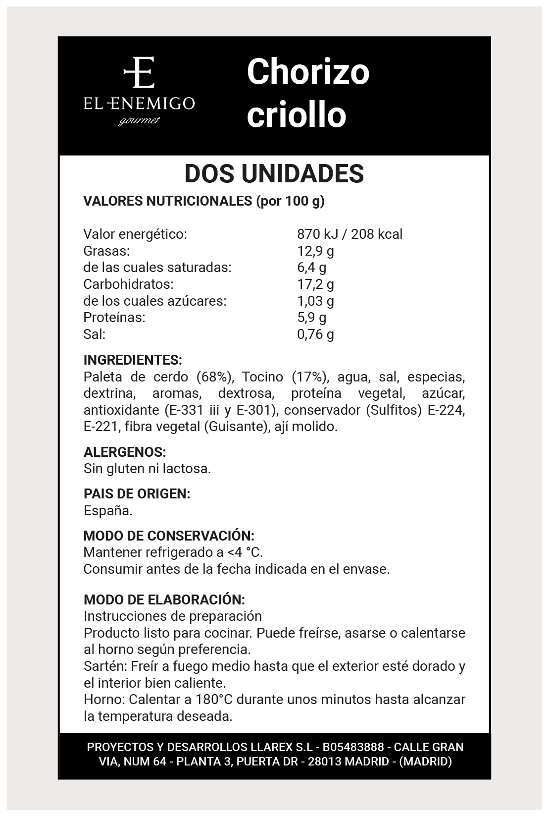 Chorizo Criollo - Pack 2 unidades - 300 a 400gr